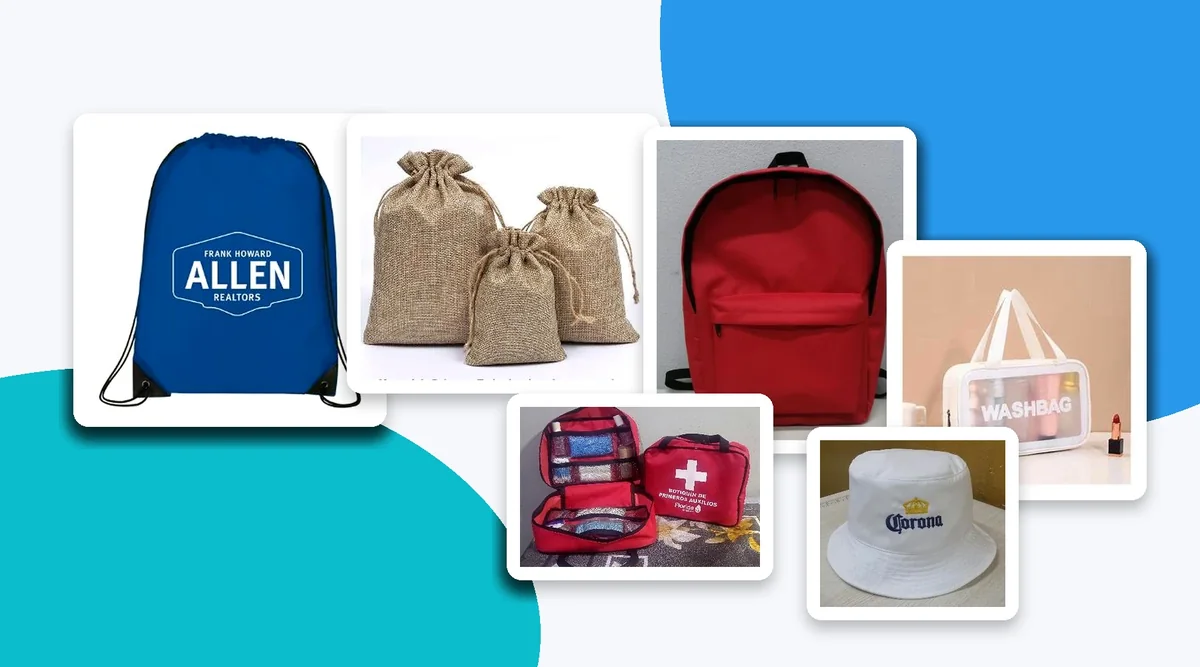 Muestra de caminata, bolsas de yute, salveque, botiquín, sombrero y estuche plástico fabricados por MCJ
