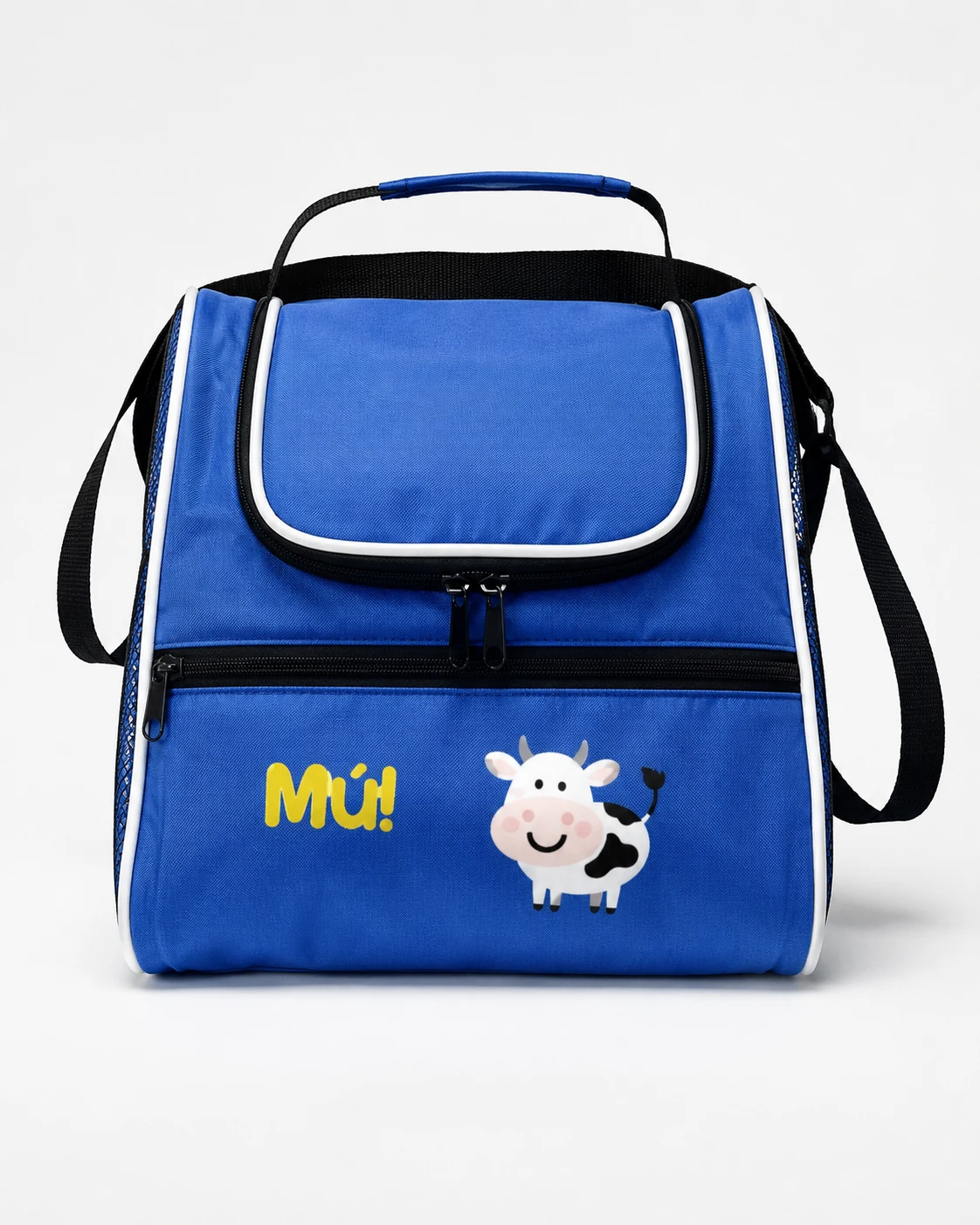 Lonchera azul con compartimento frontal promocional personalizable