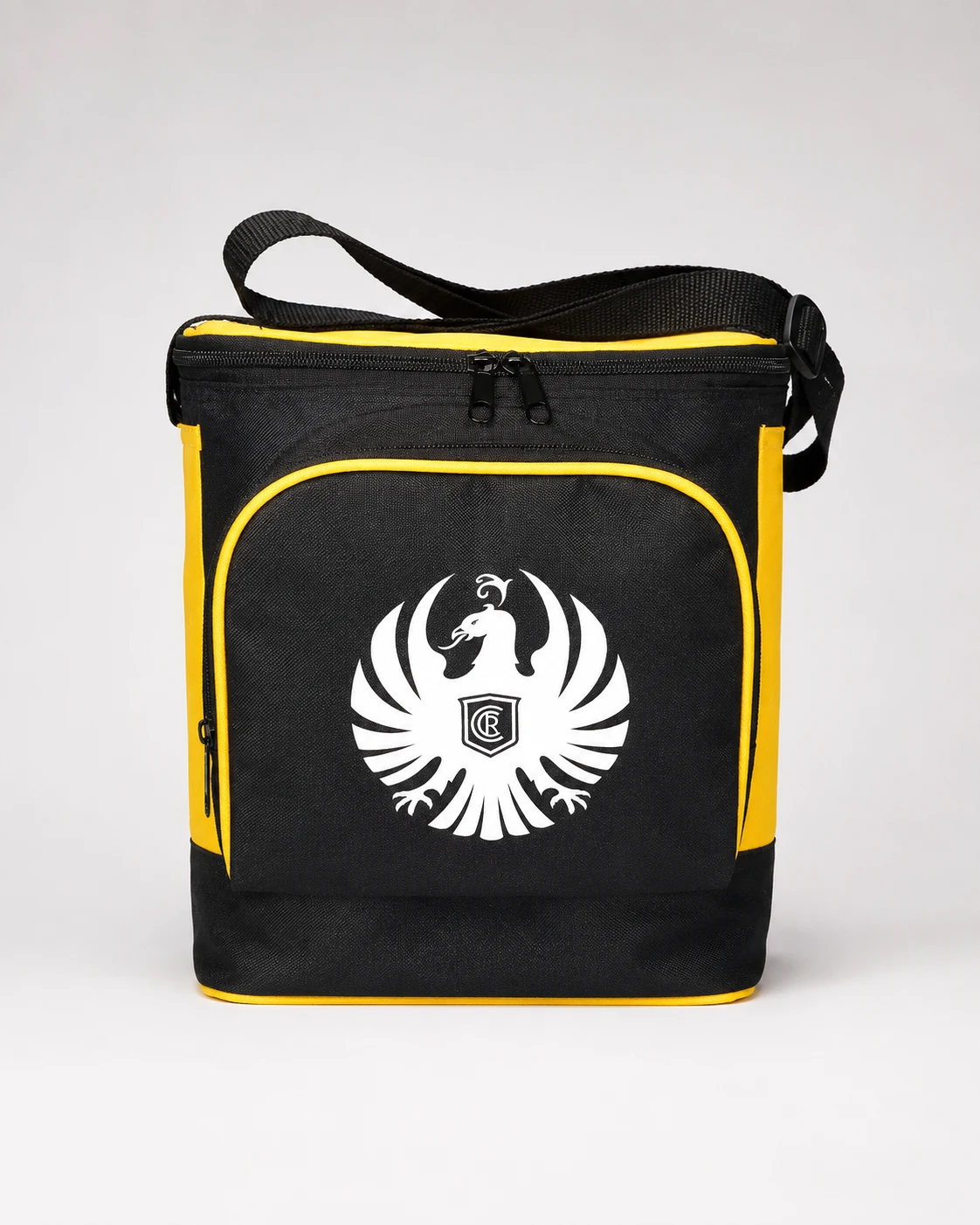 Lonchera negra con detalles amarillos promocional personalizable